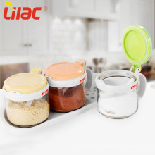 Lilac clear glass storage condiment jars with spoon